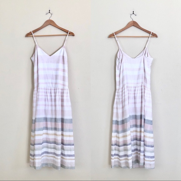 MARA HOFFMAN Drop Waist Linen Midi Slip Dress in Sage Multi White - Picture 4 of 8